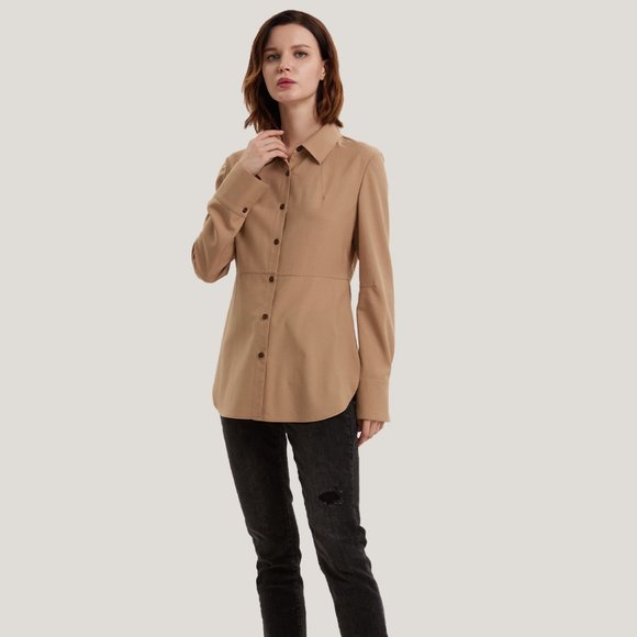 NWT Gentle Herd Wool-Blend Button-Up Shirt $149.00  S Small Beige - Picture 2 of 7